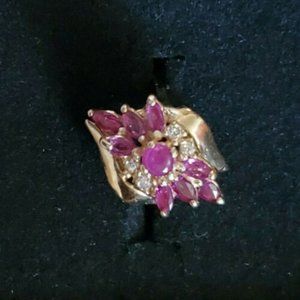 Vintage 14k Gold Ruby Diamond Ring Size 8 Old Gold Jewelry